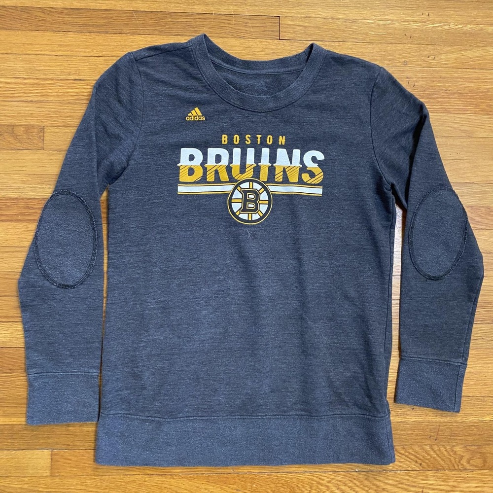 Boston Bruins Sweatshirt Youth Large Long Sleeve NHL Hockey Adidas Patch Elbows